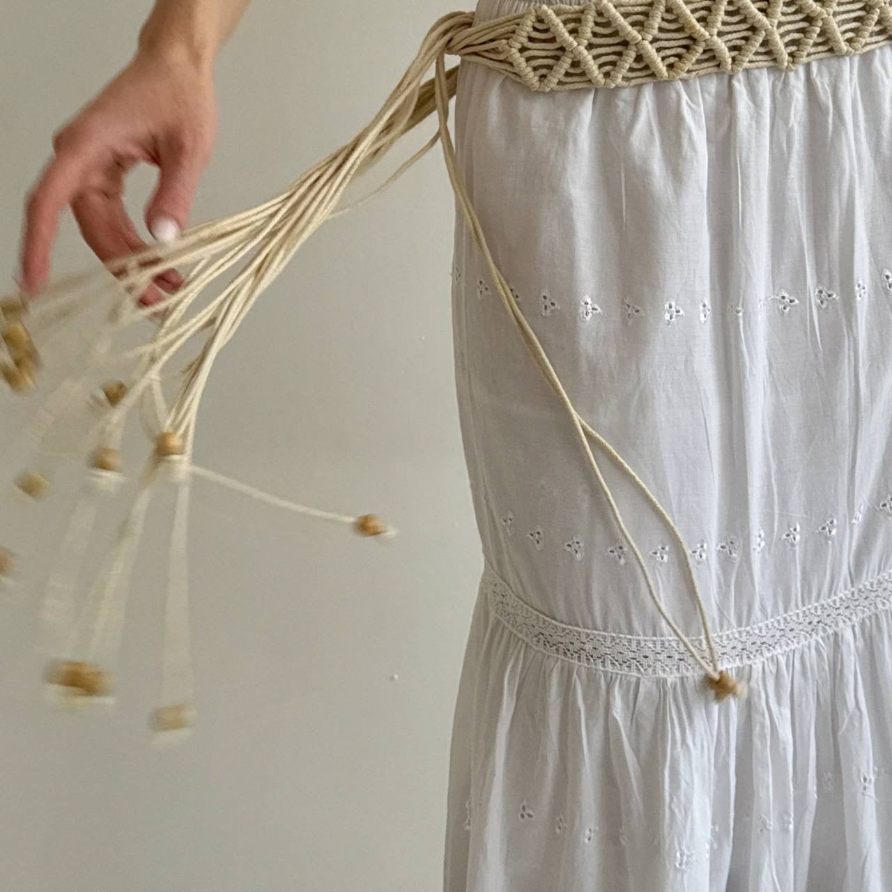 Y2K cream crochet macramé belt