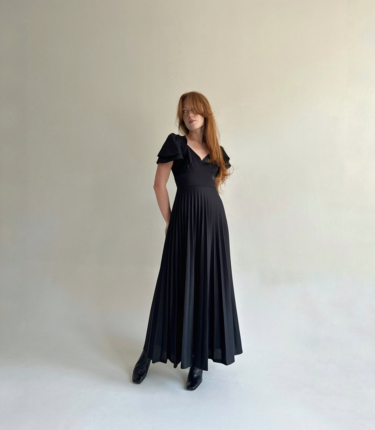 Vintage pleated dress with beautiful sleeves