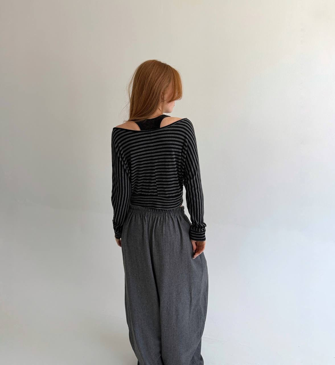 Vintage striped cropped long sleeve blouse