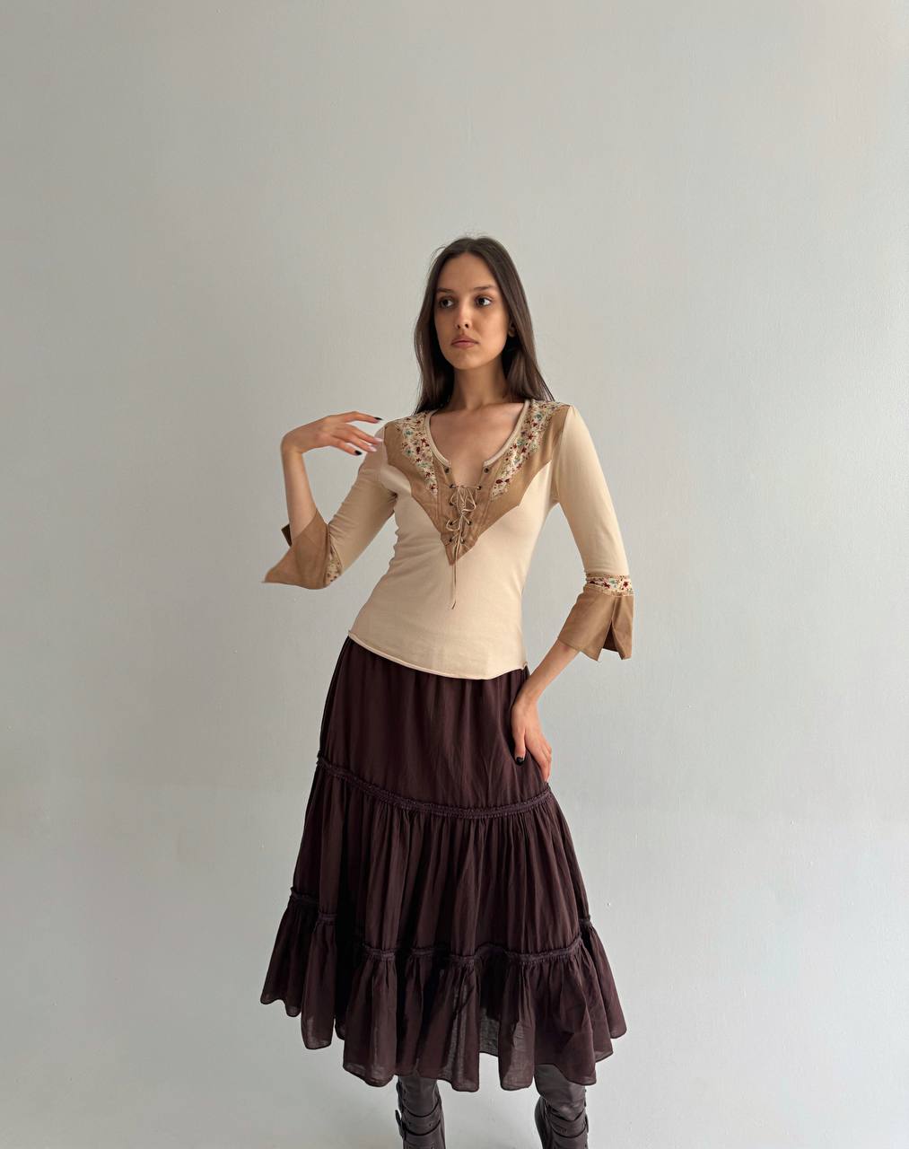 Vintage beige boho blouse
