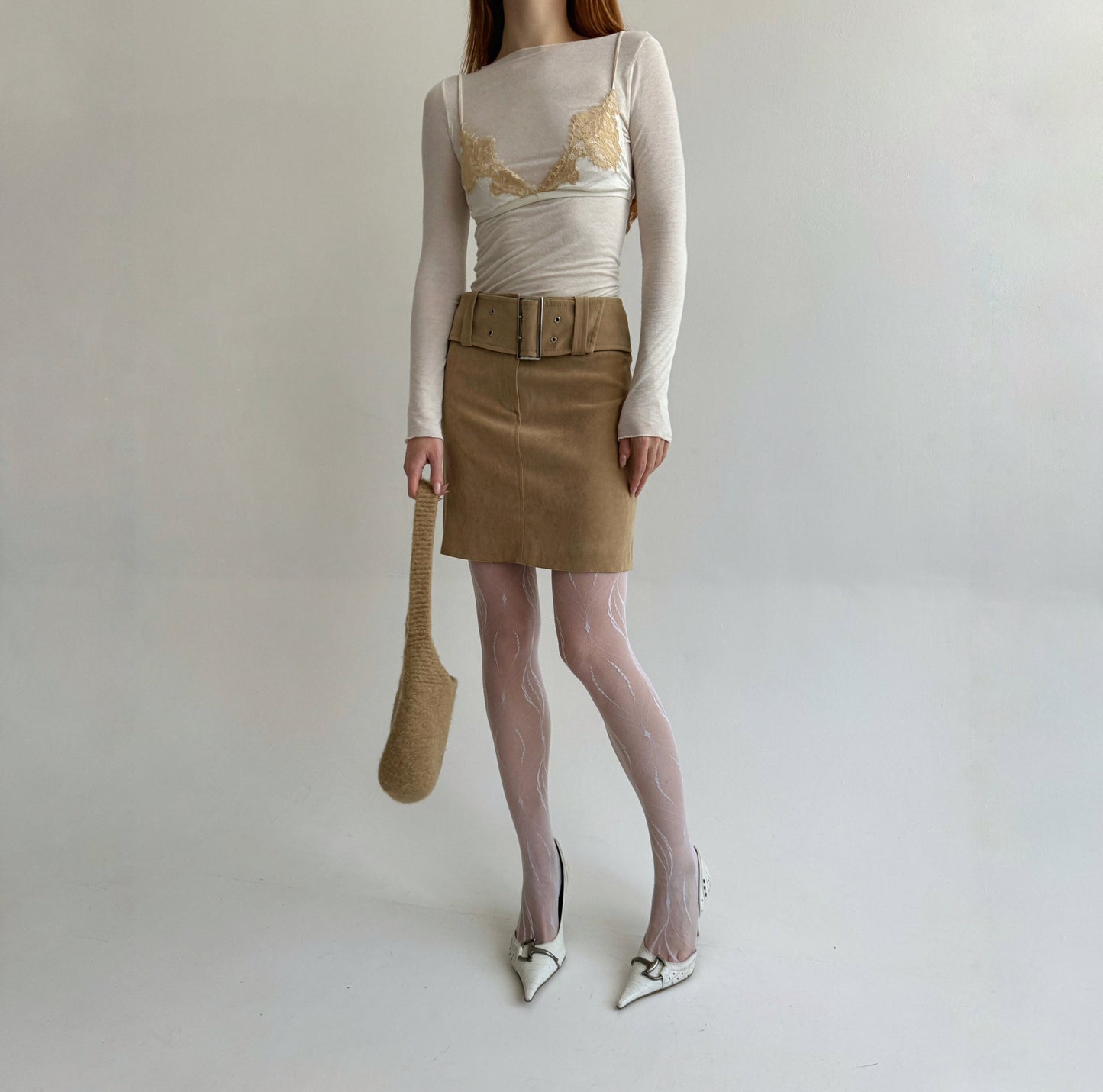 Vintage made in France beige mini skirt