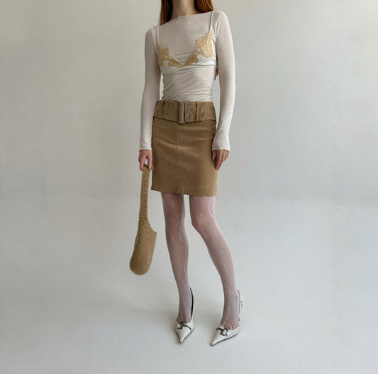 Vintage made in France beige mini skirt