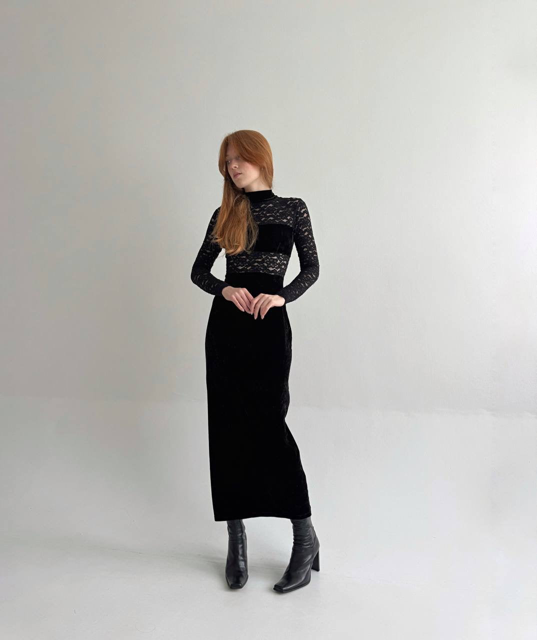 Vintage black velvet maxi dress