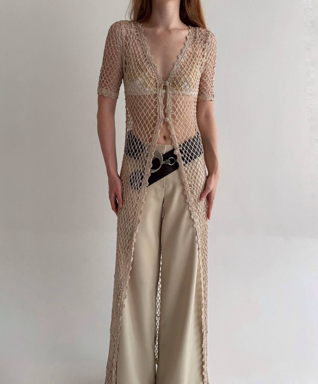 Vintage viscose long beaded cardigan