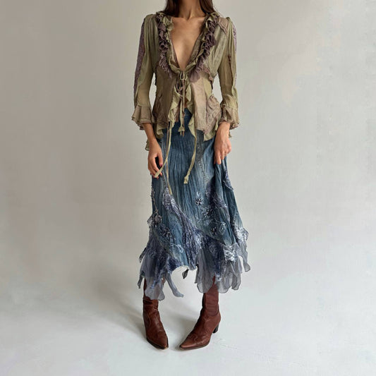 Vintage denim whimsical skirt