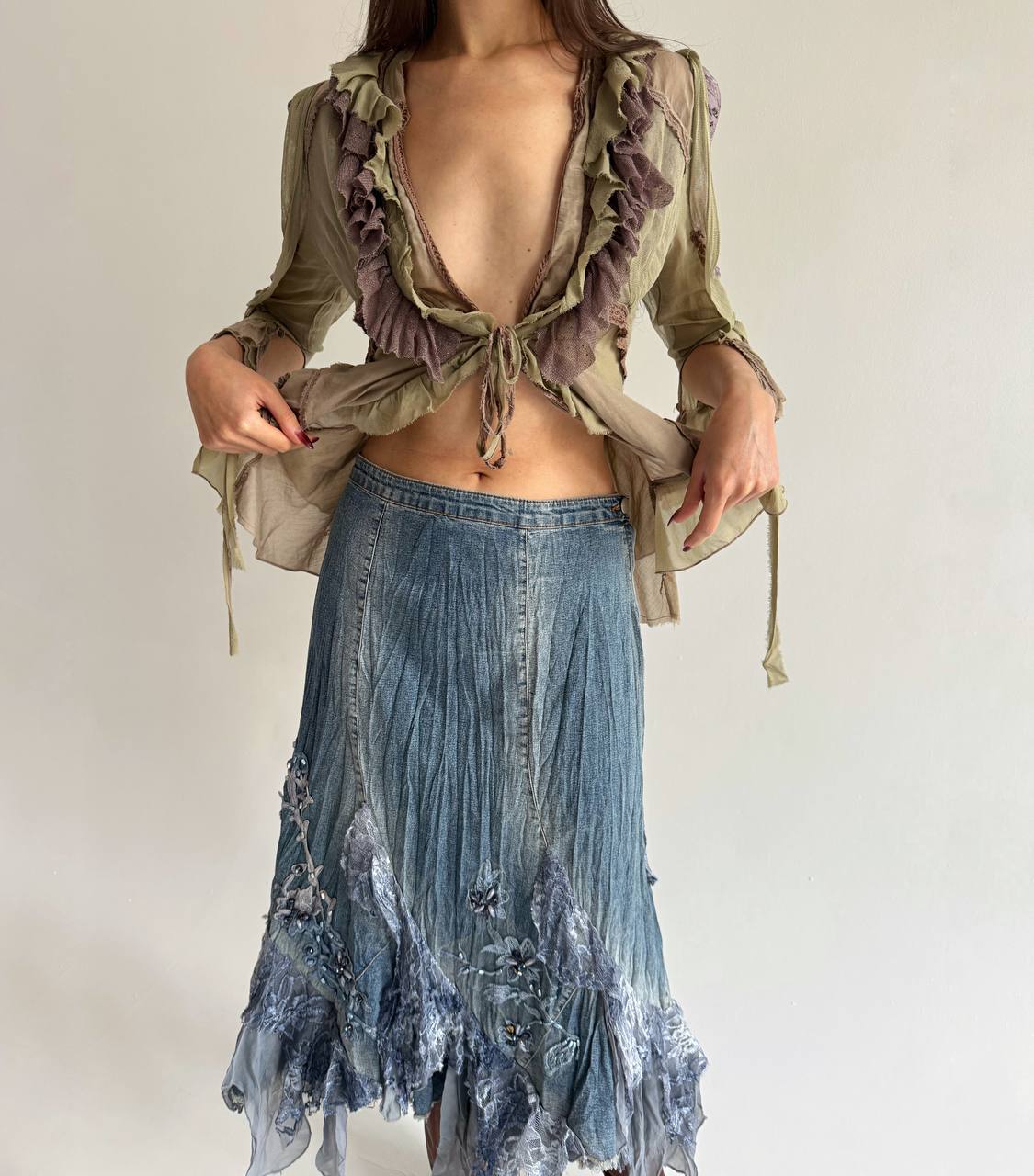 Vintage denim whimsical skirt
