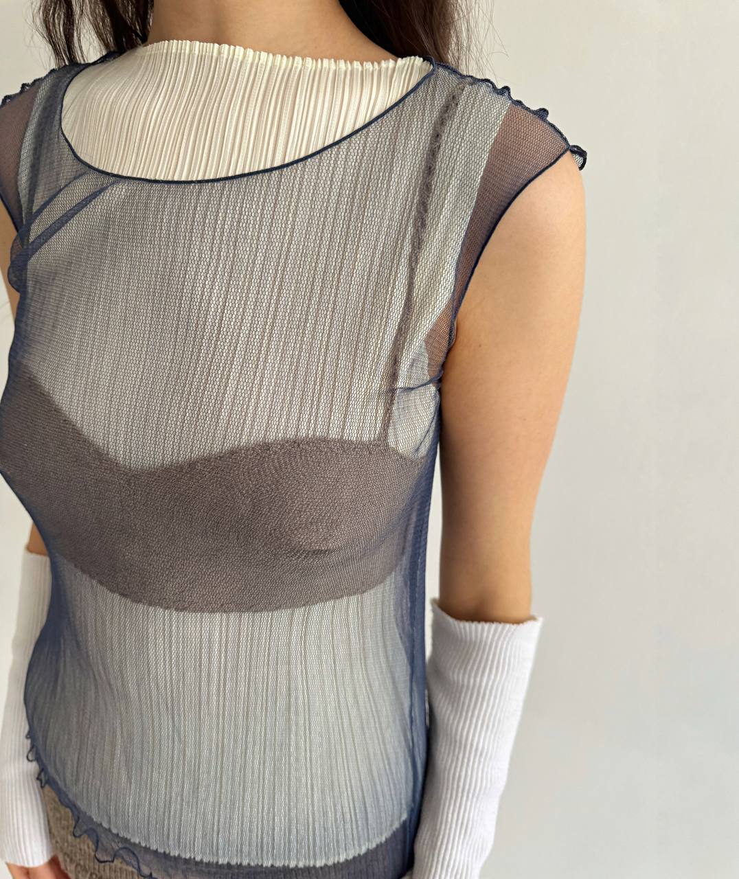 Alberta Ferretti mesh navy blouse