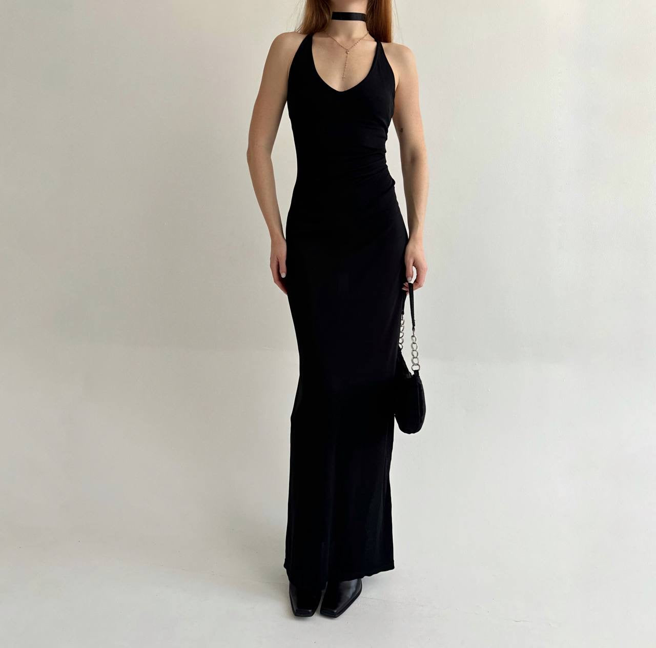 Vintage black fitted maxi dress
