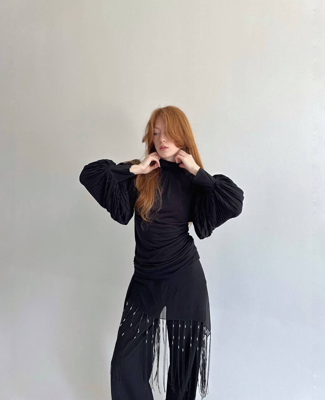 Vintage black blouse with balloon sleeves