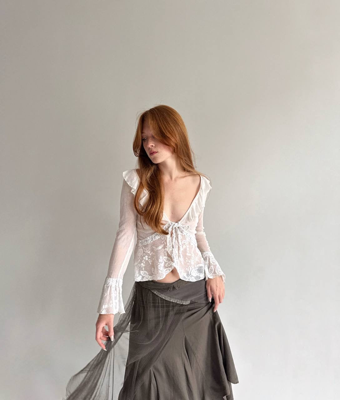 Vintage embroidered blouse with ruffles