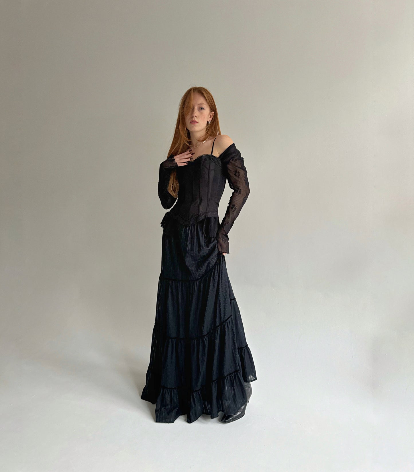 Vintage ruched maxi skirt with lining