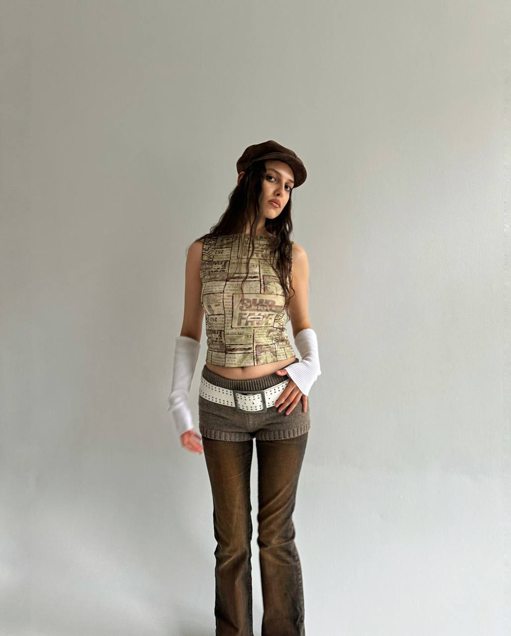 Vintage fond print green top