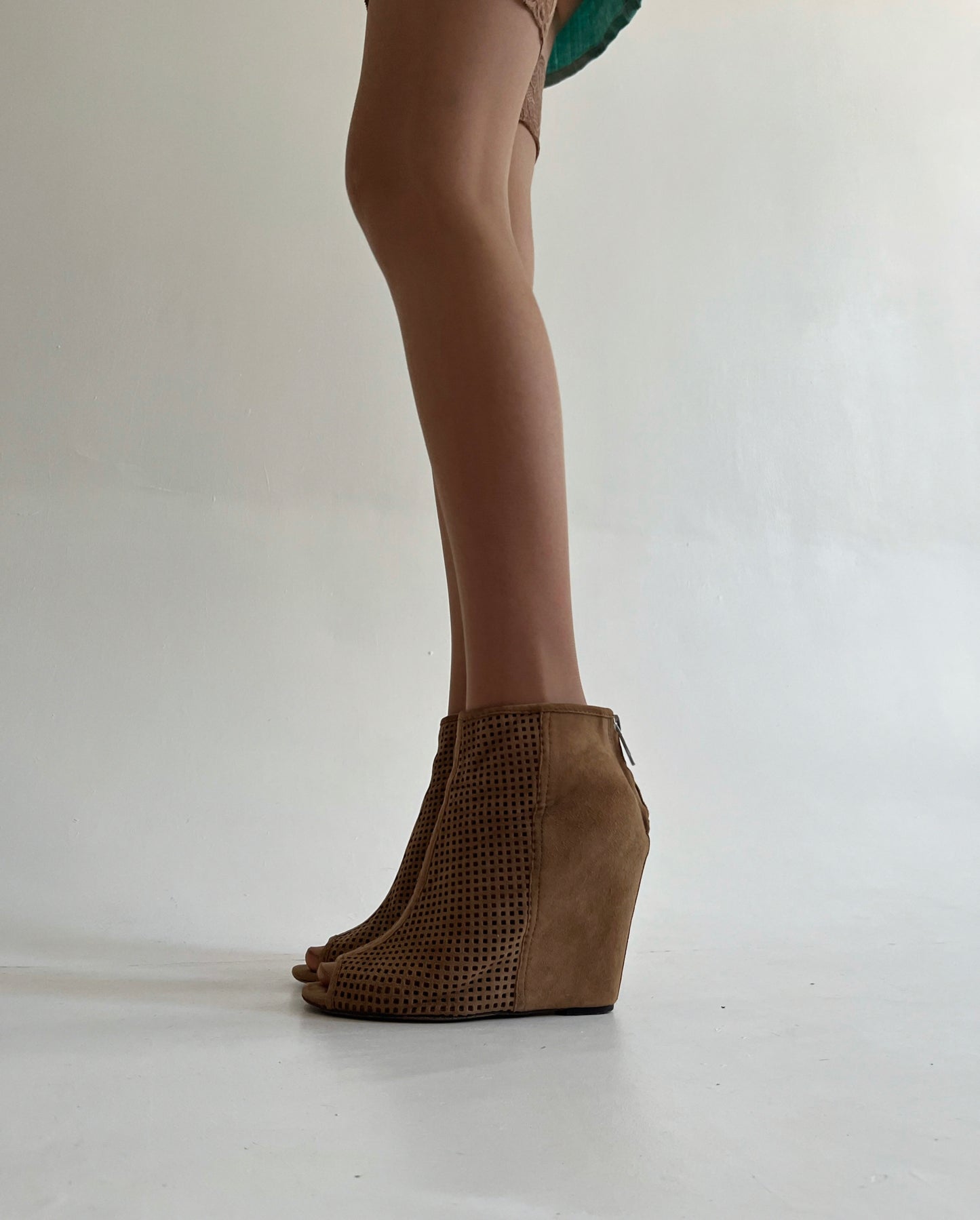 Vintage open toe suede boots