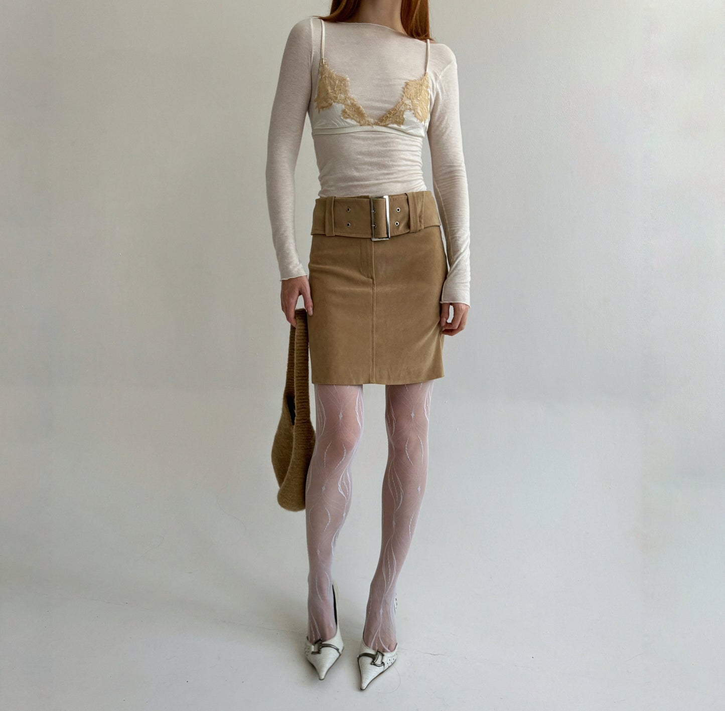 Vintage made in France beige mini skirt