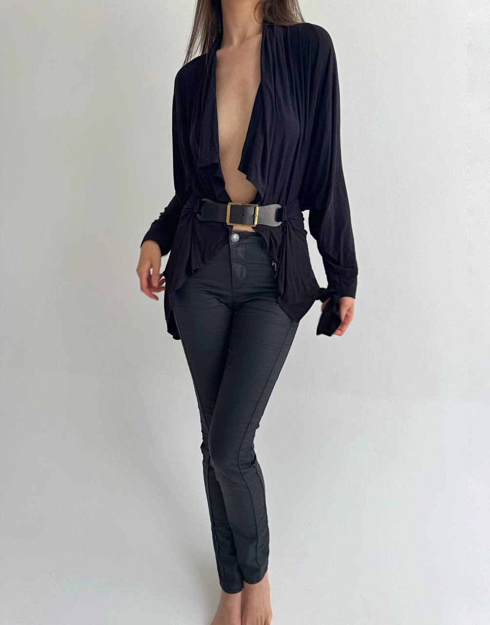 Vintage Plein Sud viscose draped blouse with belt
