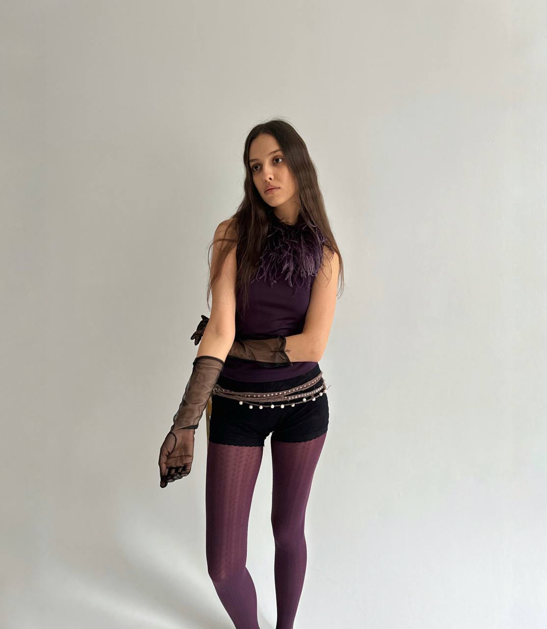 Vintage violet blouse with feather