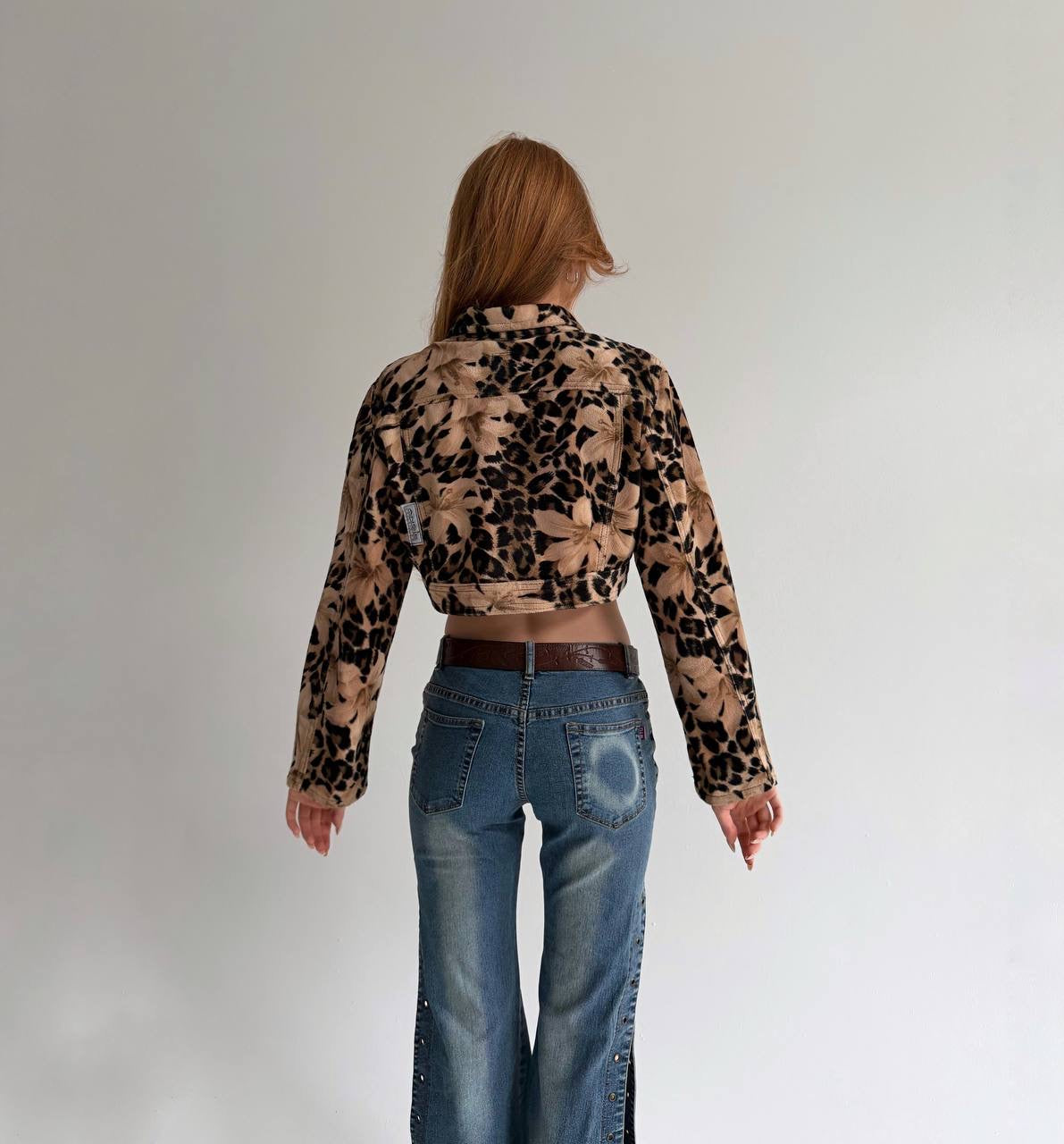 Vintage cropped jacket with leopard print