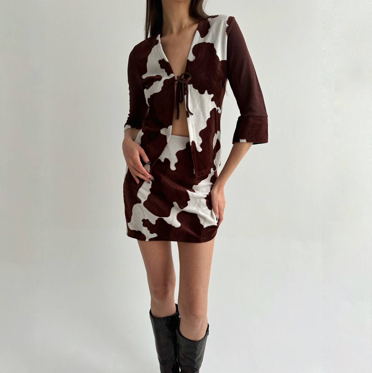 Vintage cow print 2 piece set