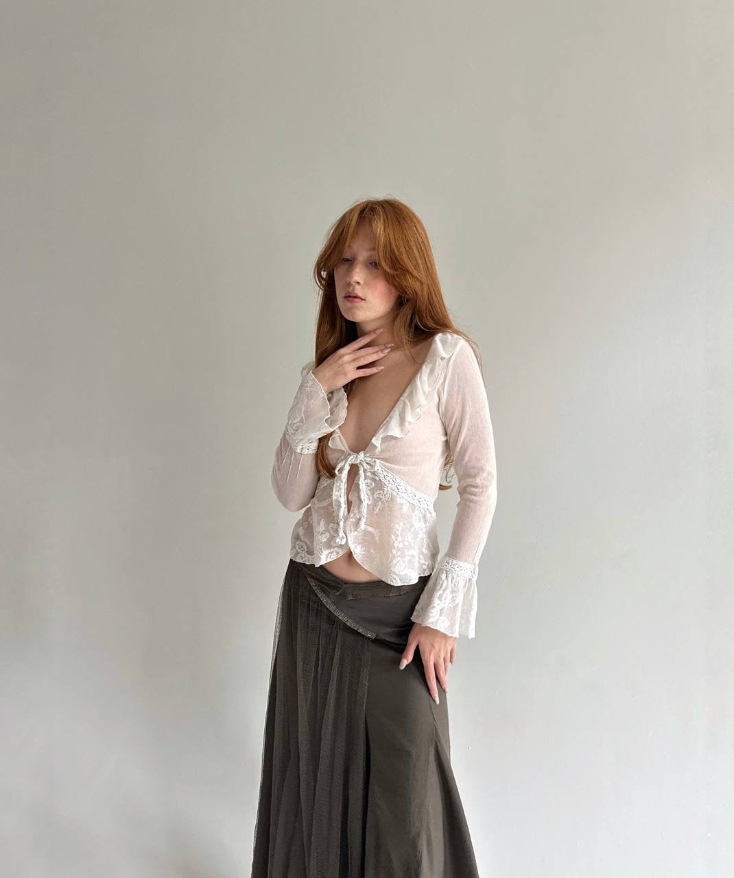 Vintage embroidered blouse with ruffles