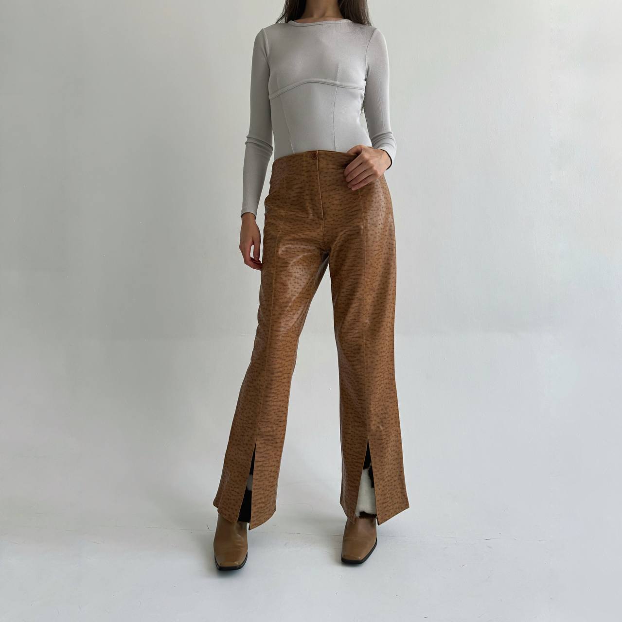 Vintage pleated flared pants with a cow print