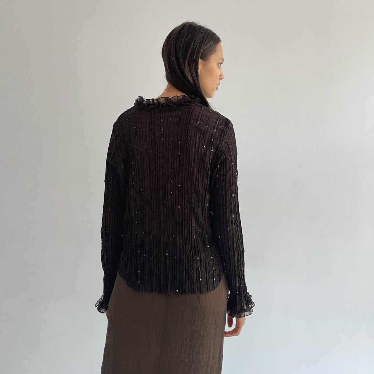 Vintage pleated blouse with sequins and ruffles