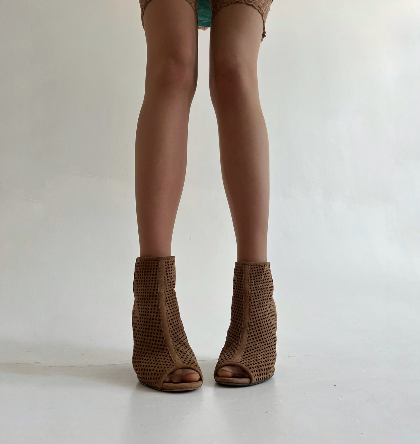 Vintage open toe suede boots
