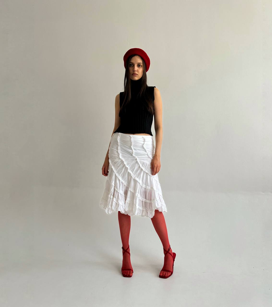 Vintage cotton white ruffled skirt