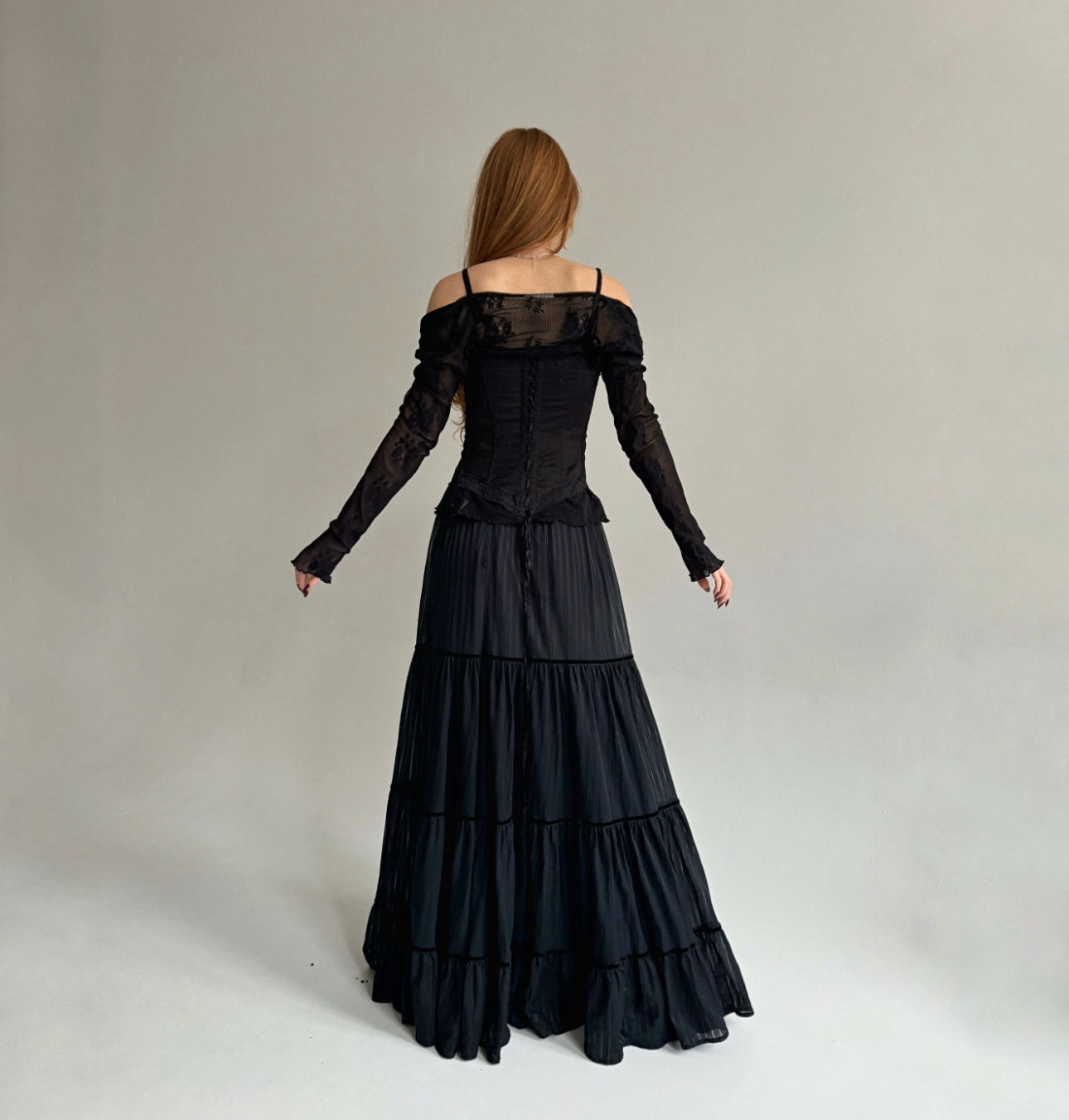 Vintage ruched maxi skirt with lining