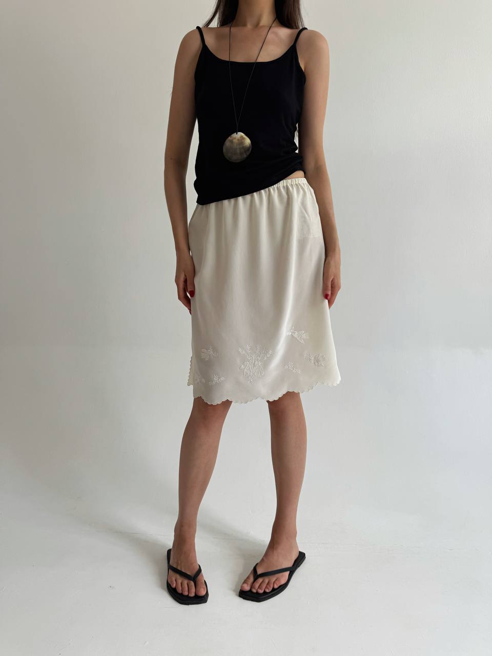 Vintage 100% pure silk bird embroidery slip skirt