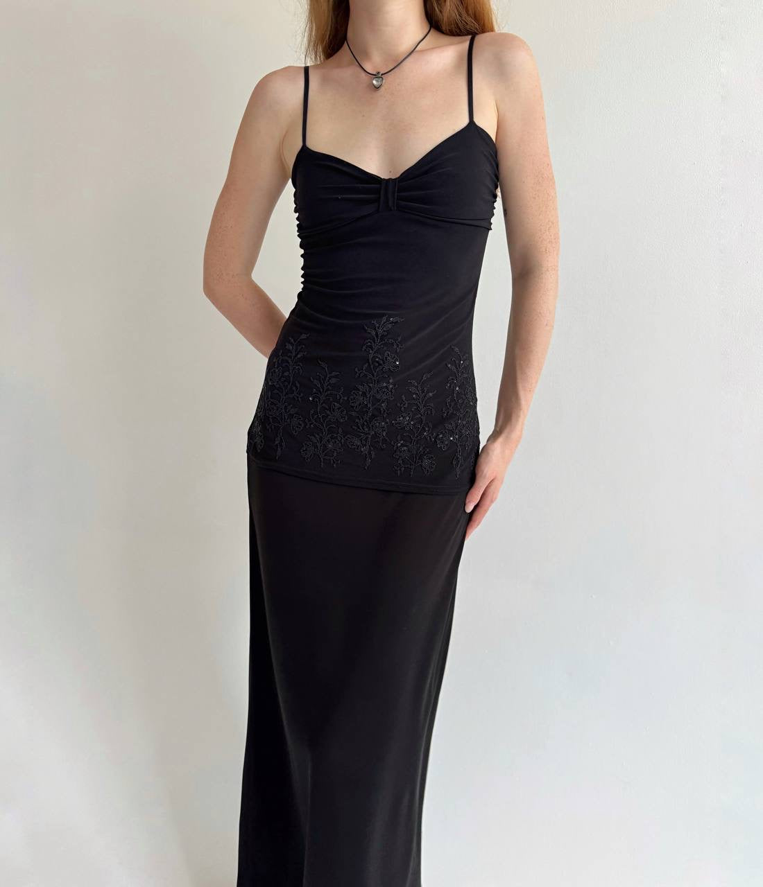 Y2K black cami top with beads embroidery