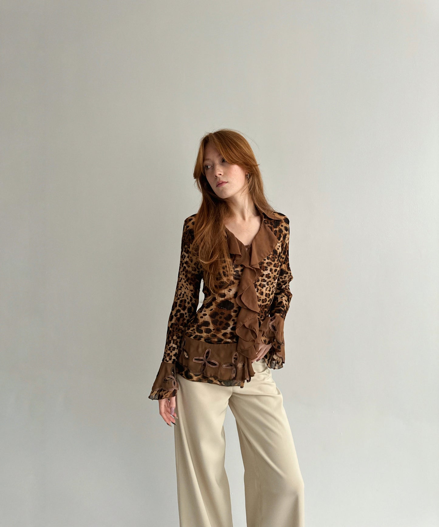 Vintage leopard pleated blouse
