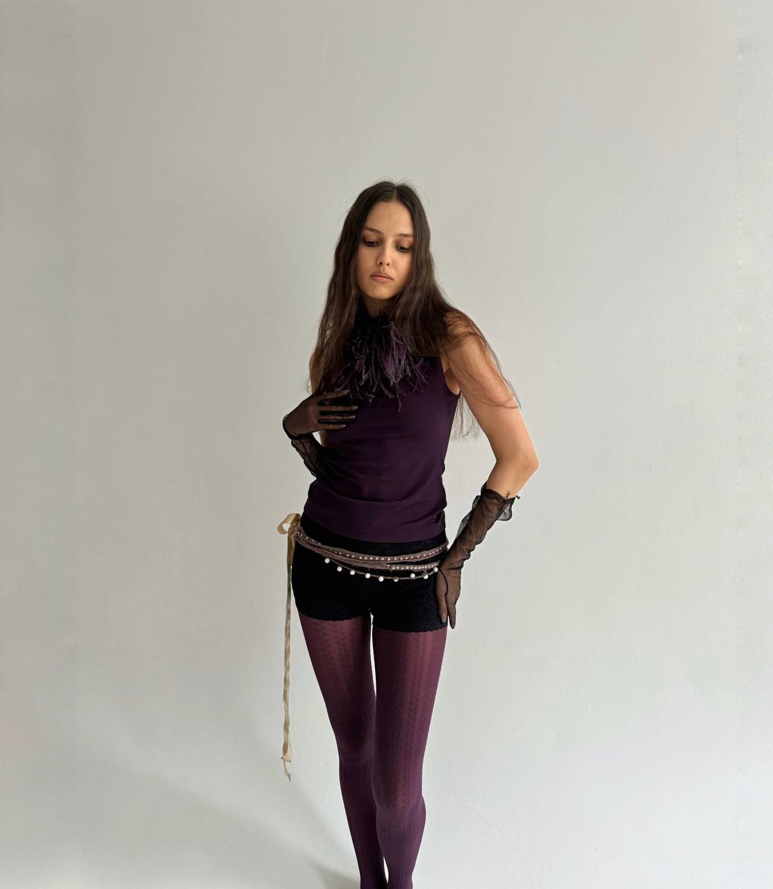 Vintage violet blouse with feather