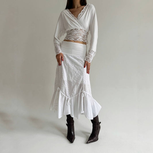 Vintage cotton prairie white skirt