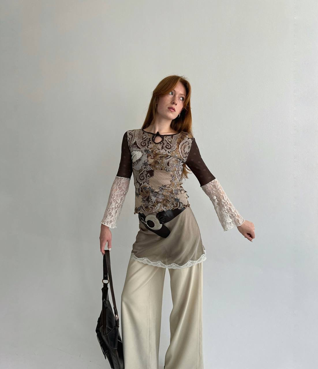 Vintage Y2K printed top with chest bow