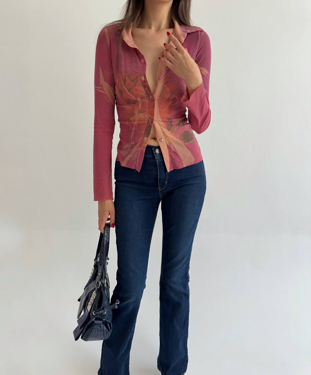 Vintage mesh printed blouse