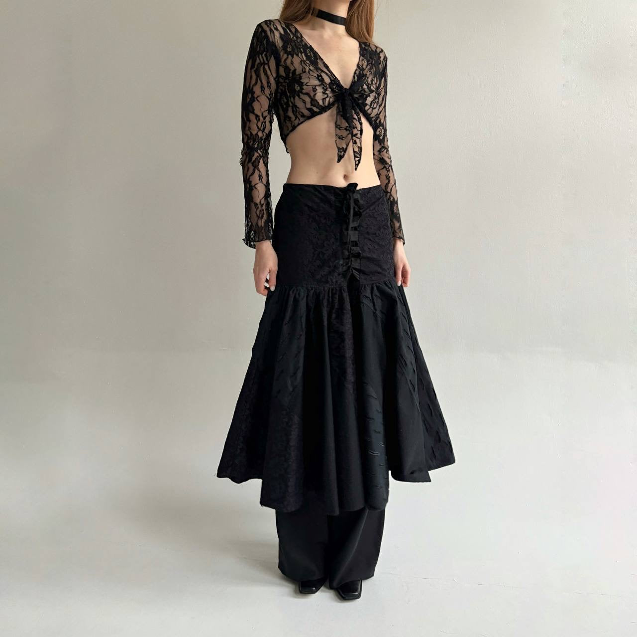 Vintage cotton made in France gothic maxi skirt