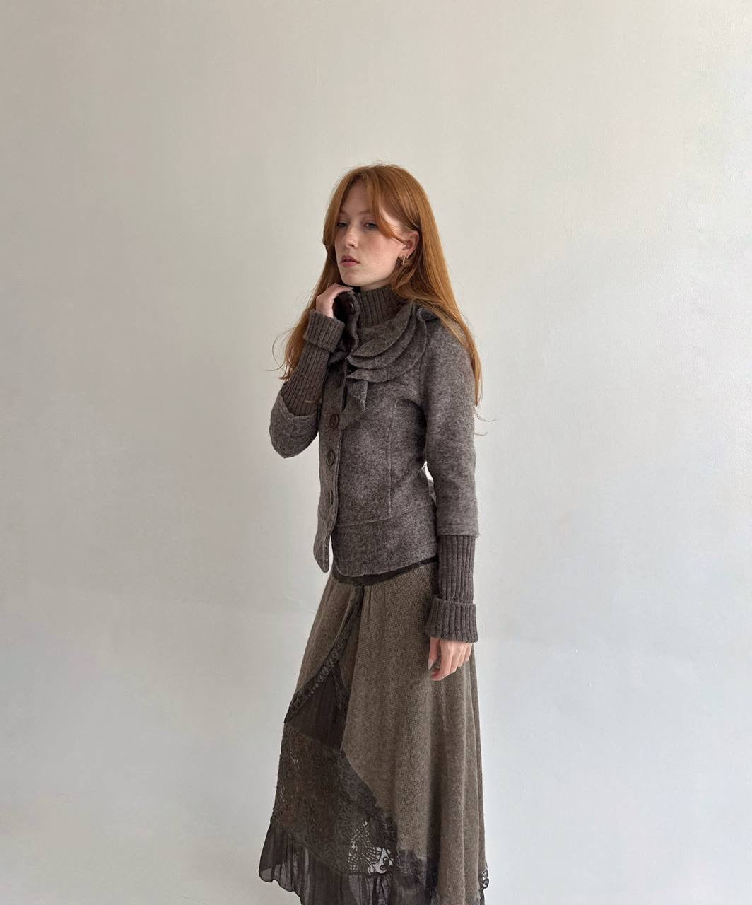 Vintage 70% wool cardigan with ruffles