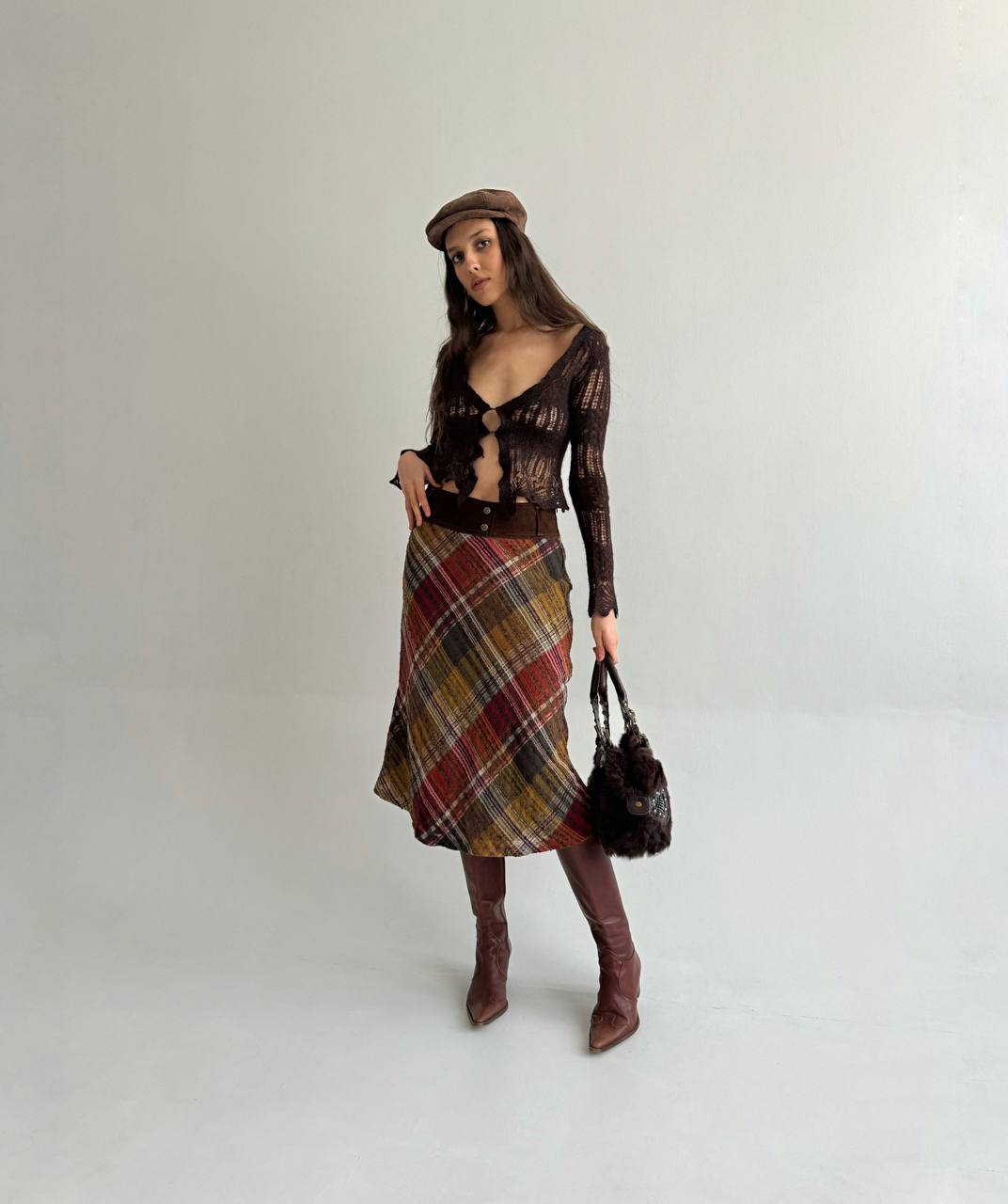 Vintage woollen genuine leather skirt