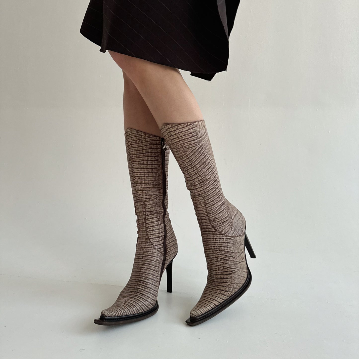 Vintage genuine leather crocodile imitation boots