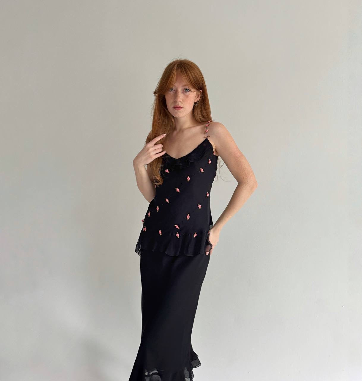 Vintage asymmetrical cami top with appliqué roses