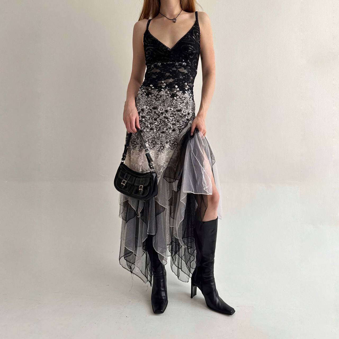 Vintage gorgeous grey asymmetrical flowy dress