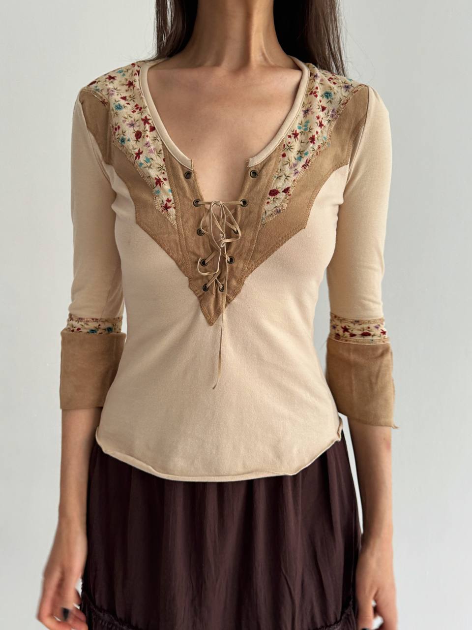Vintage beige boho blouse