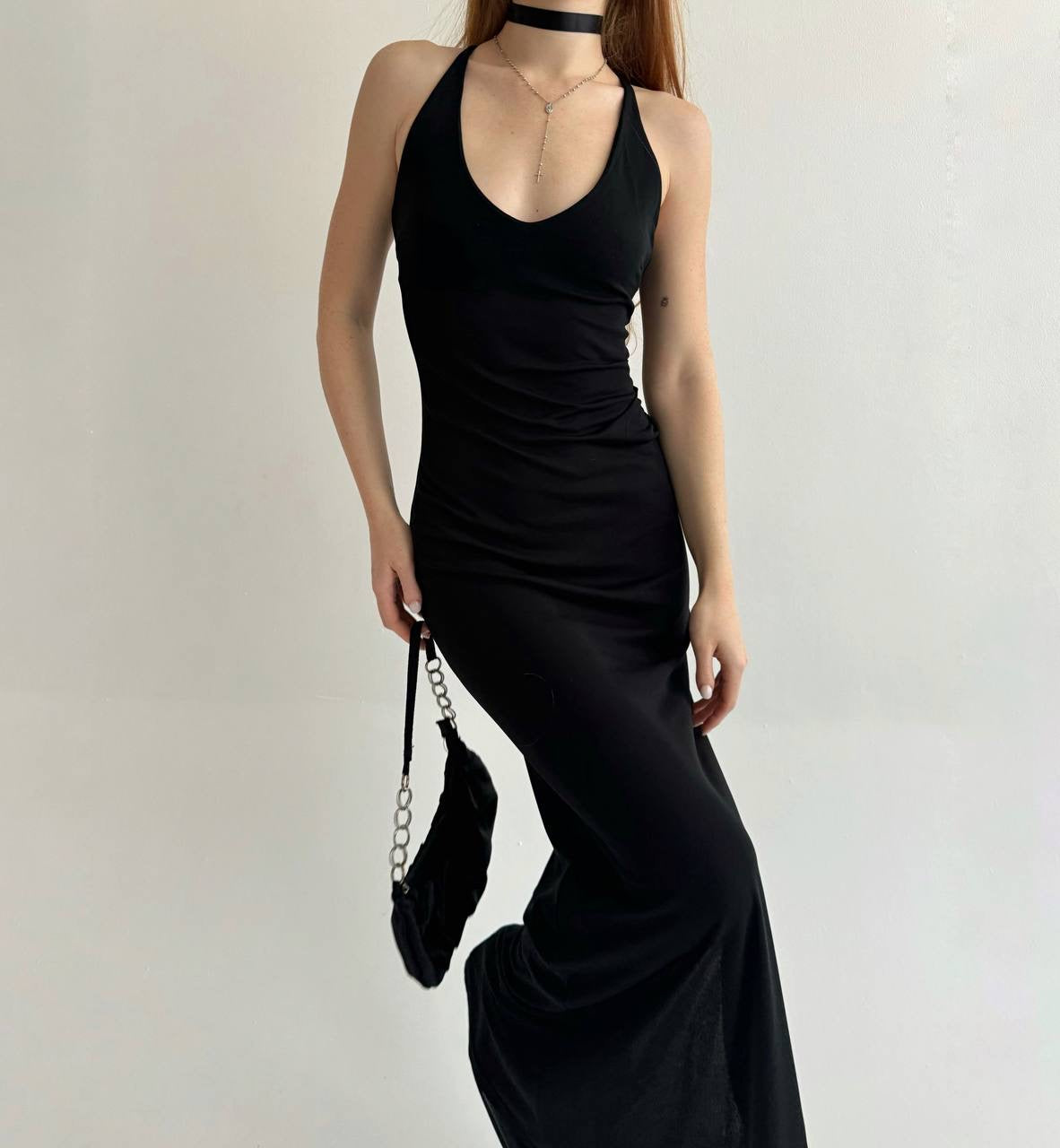Vintage black fitted maxi dress