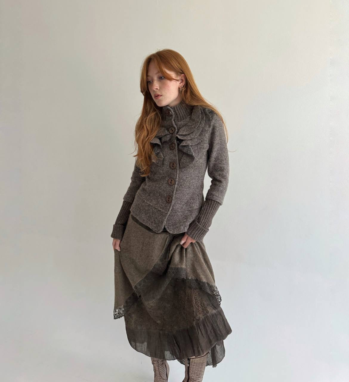 Vintage 70% wool cardigan with ruffles