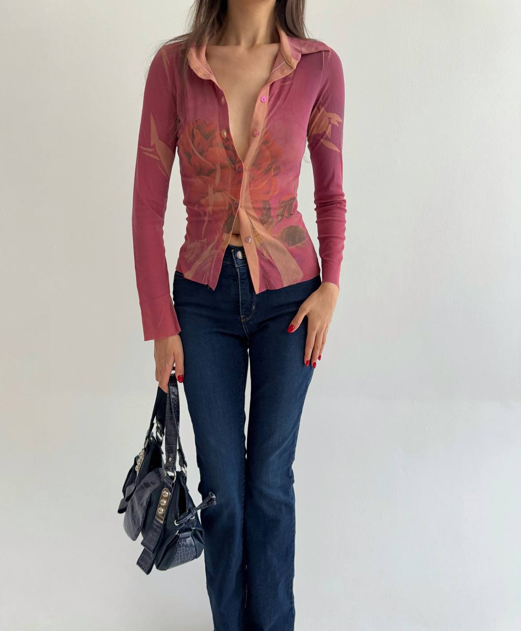 Vintage mesh printed blouse