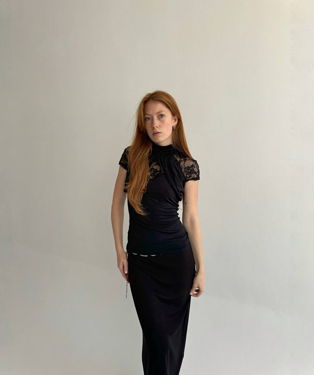 Vintage black fitted blouse with lace