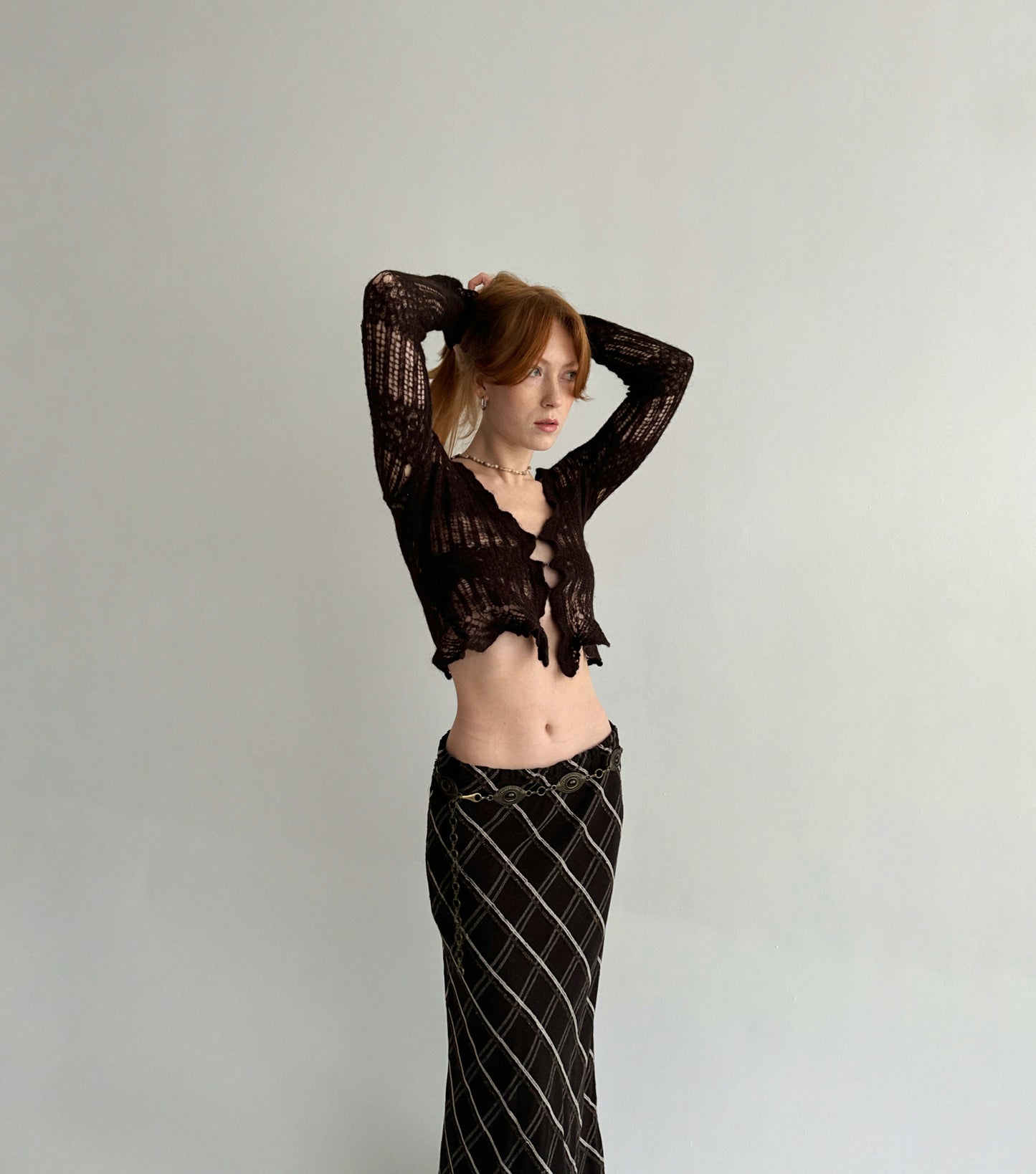 Vintage y2k 71% viscose 21% wool checked maxi skirt