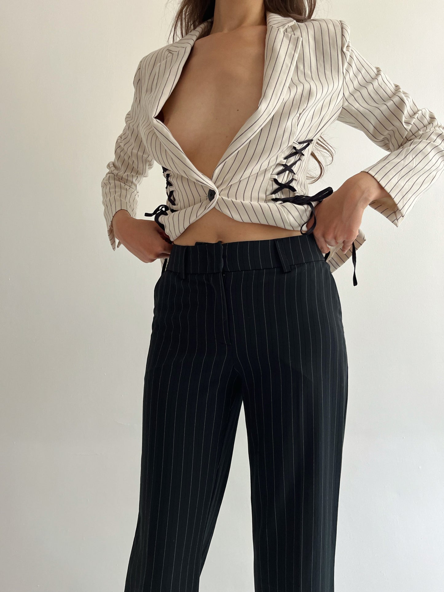Vintage striped creased pants