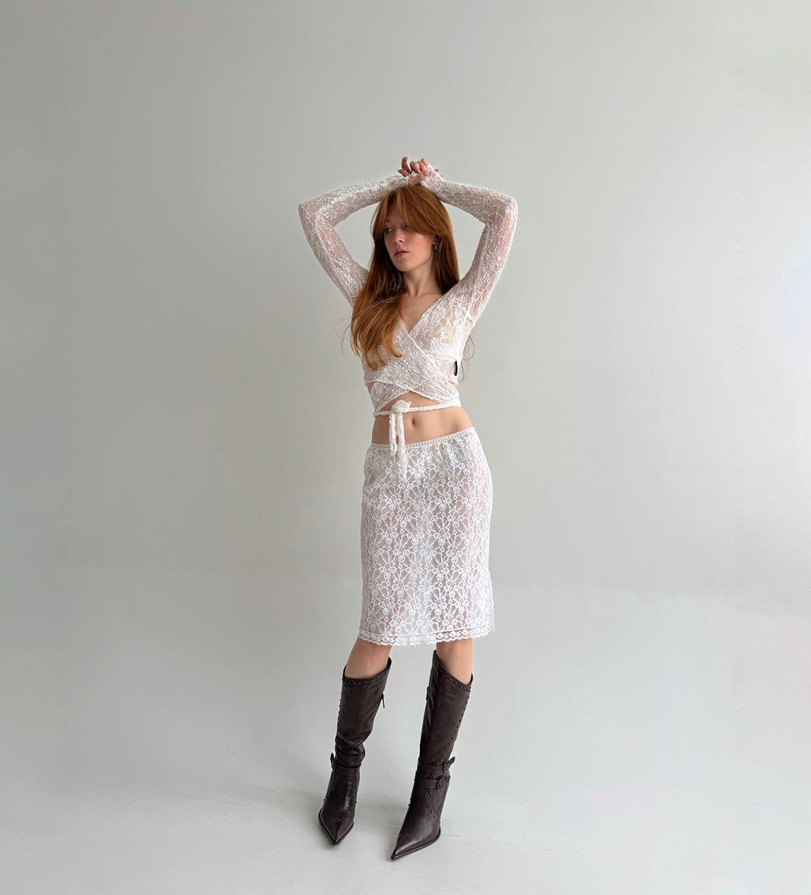 Vintage white lace slip skirt