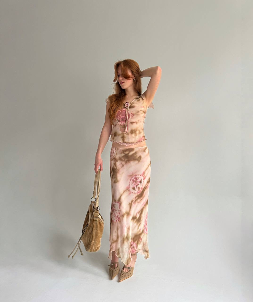 Vintage 55% viscose tie dye printed 2 piece suit